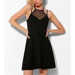 SPARKLE FADE URBAN OUTFITTERS UO Mesh Panel High Neck Skater Dress Black Mini S